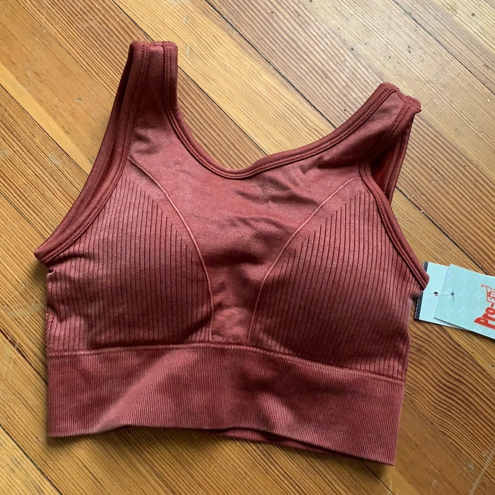 Rust Warm Orange Ribbed Sports Bra Yoga Crop Top